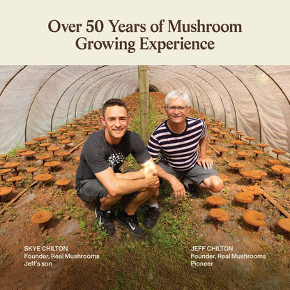 Skye and Jeff Chilton, founders of Real Mushrooms, draw on 50+ years of expertise to offer Lion's Mane FOCUS—a natural supplement crafted for cognitive support.